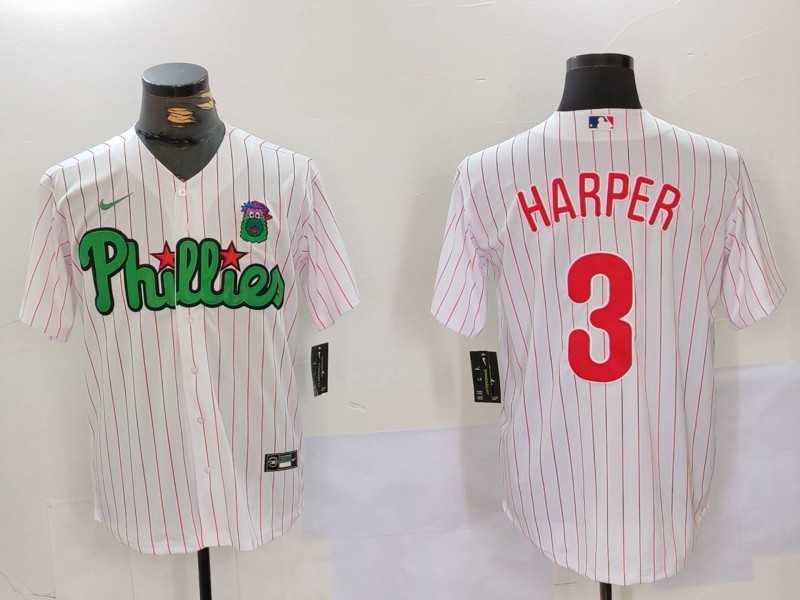 Mens Philadelphia Phillies #3 Bryce Harper White Green Cool Base Stitched Jersey